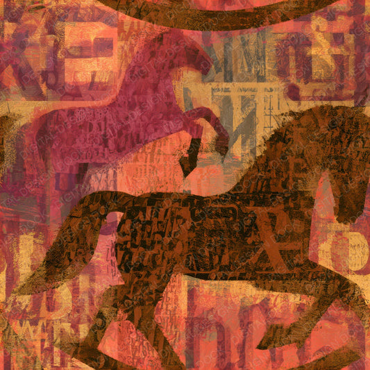 ASCII Rocking Horses Coral Gold Seamless Digital Paper Pack (DDD013130)