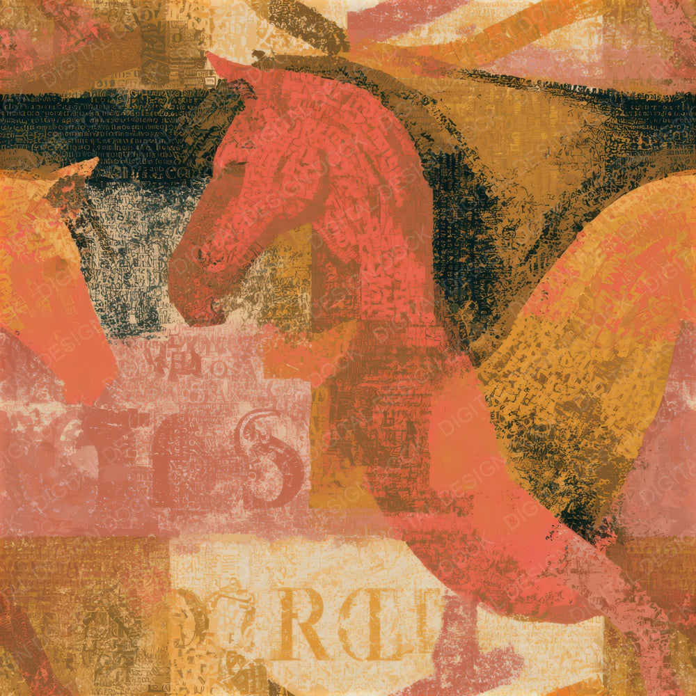 ASCII Rocking Horses Coral Gold Seamless Digital Paper Pack (DDD013130)