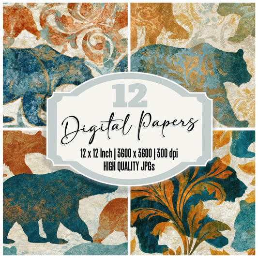 Baroque Bear Tangerine Aqua Digital Paper Pack (DDD013131)