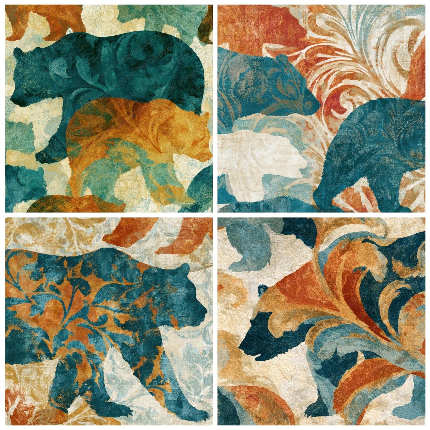 Baroque Bear Tangerine Aqua Digital Paper Pack (DDD013131)