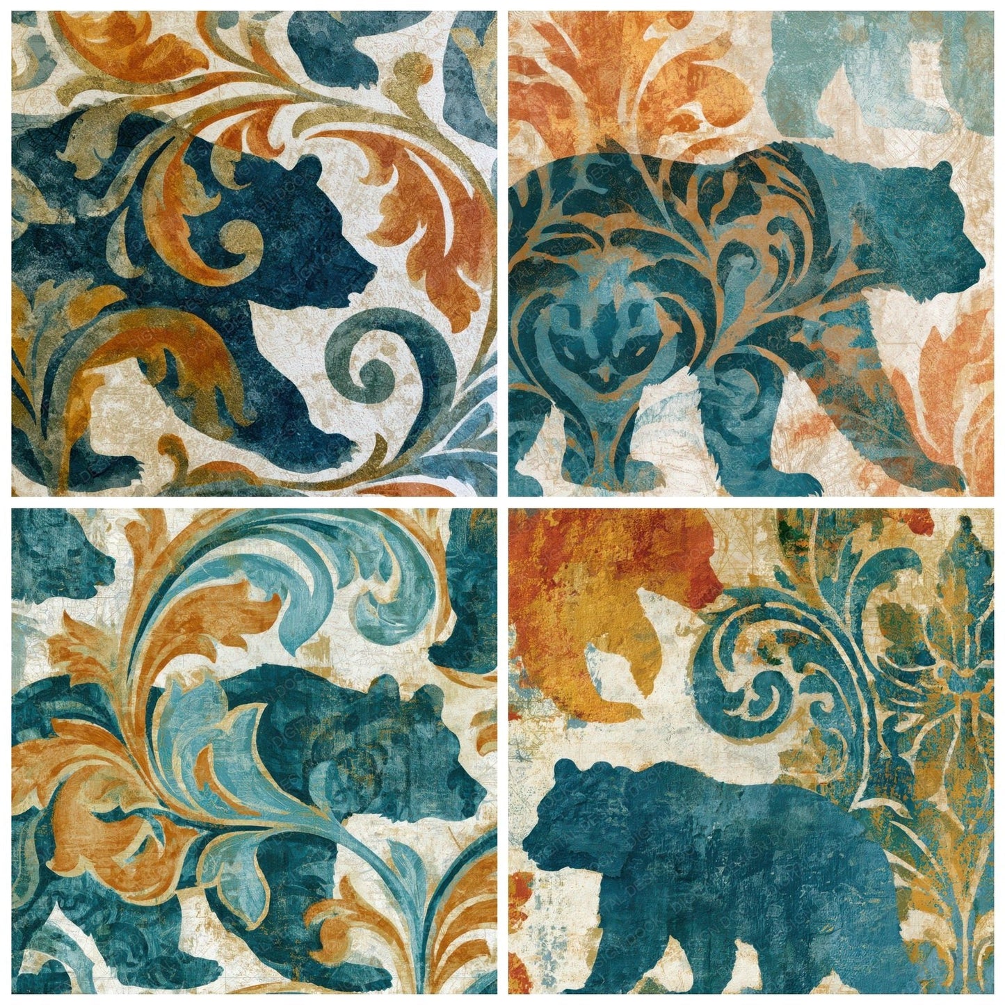 Baroque Bear Tangerine Aqua Digital Paper Pack (DDD013131)