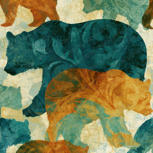 Baroque Bear Tangerine Aqua Digital Paper Pack (DDD013131)