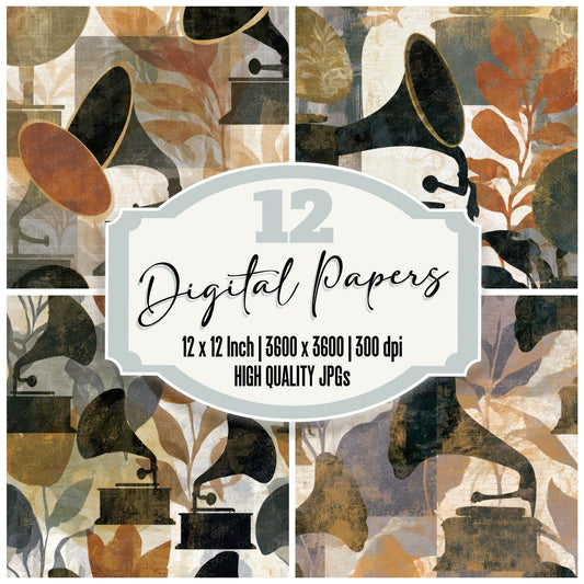 Bohemian Gramophone Mushroom Ivory Digital Paper Pack (DDD013132)
