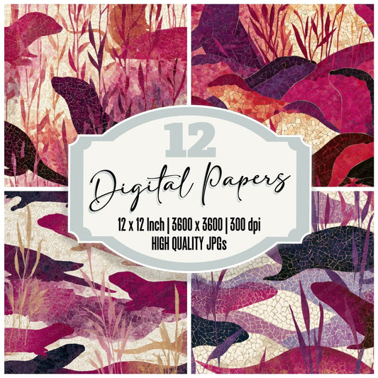 Mosaic Otter Reeds Plum Digital Paper Pack (DDD013133)
