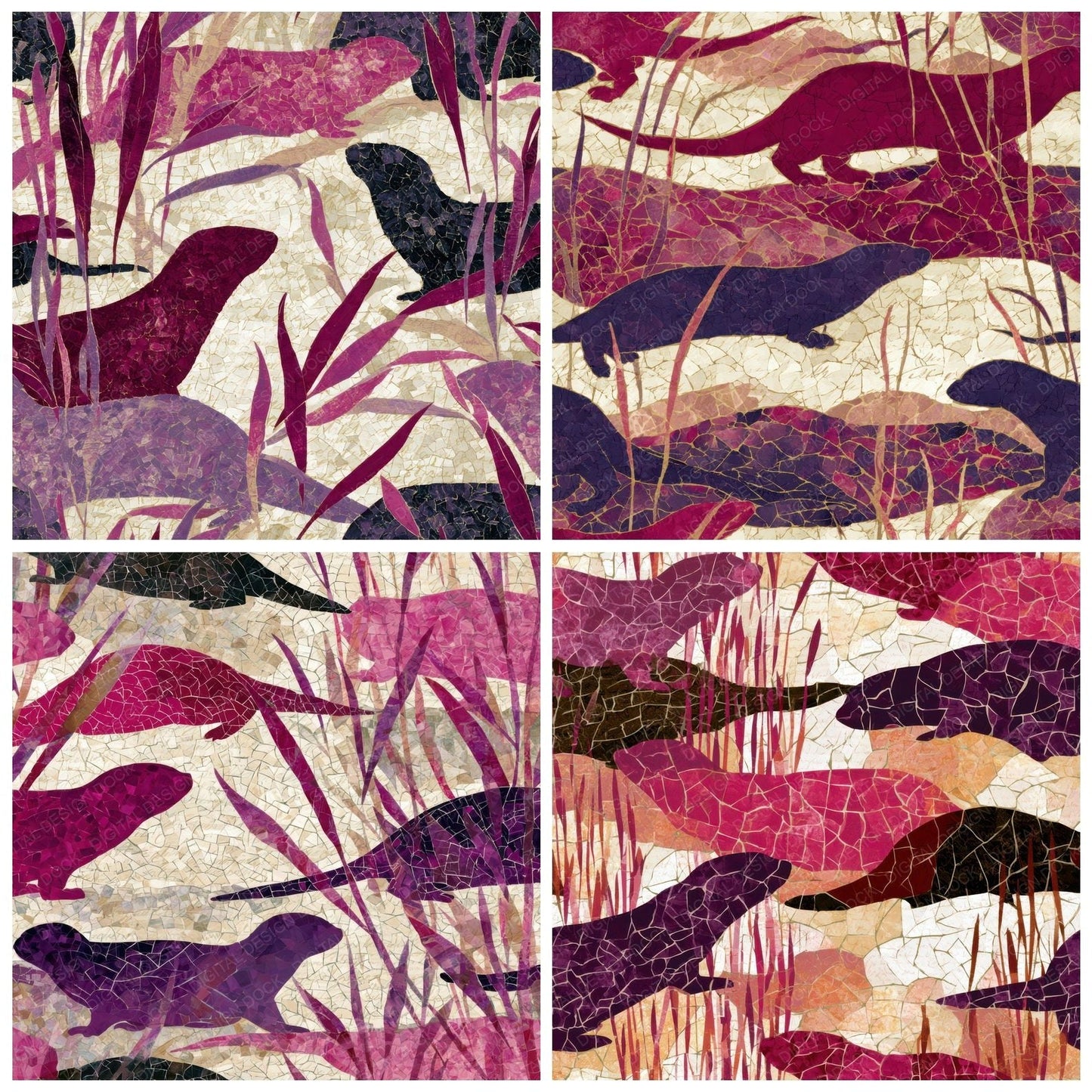 Mosaic Otter Reeds Plum Digital Paper Pack (DDD013133)