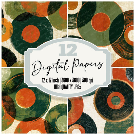 Torn Paper Vinyl Records Avocado Burnt Orange Digital Paper Pack (DDD013135)