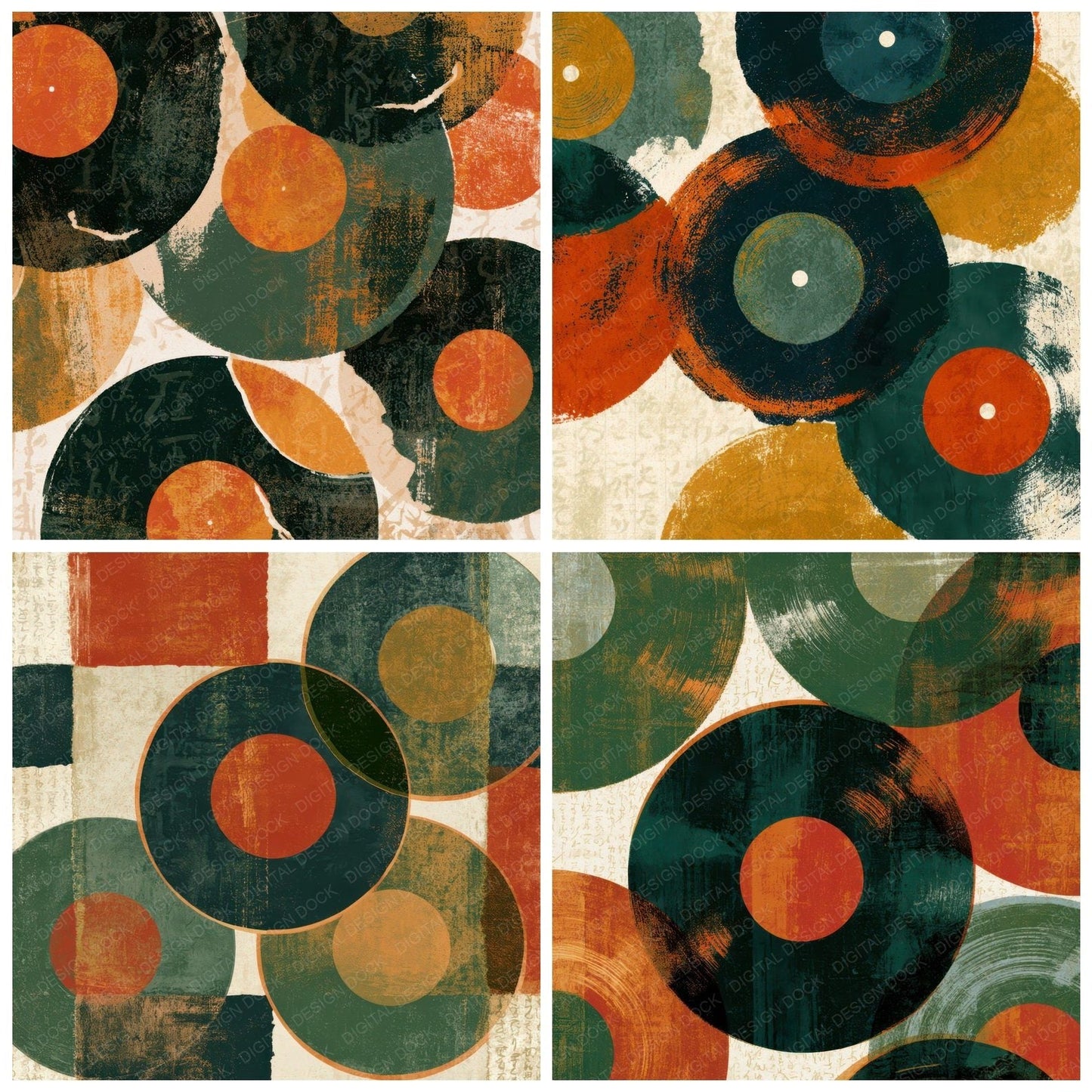 Torn Paper Vinyl Records Avocado Burnt Orange Digital Paper Pack (DDD013135)