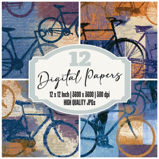 Typographic Bicycles Periwinkle Plum Digital Paper Pack (DDD013136)