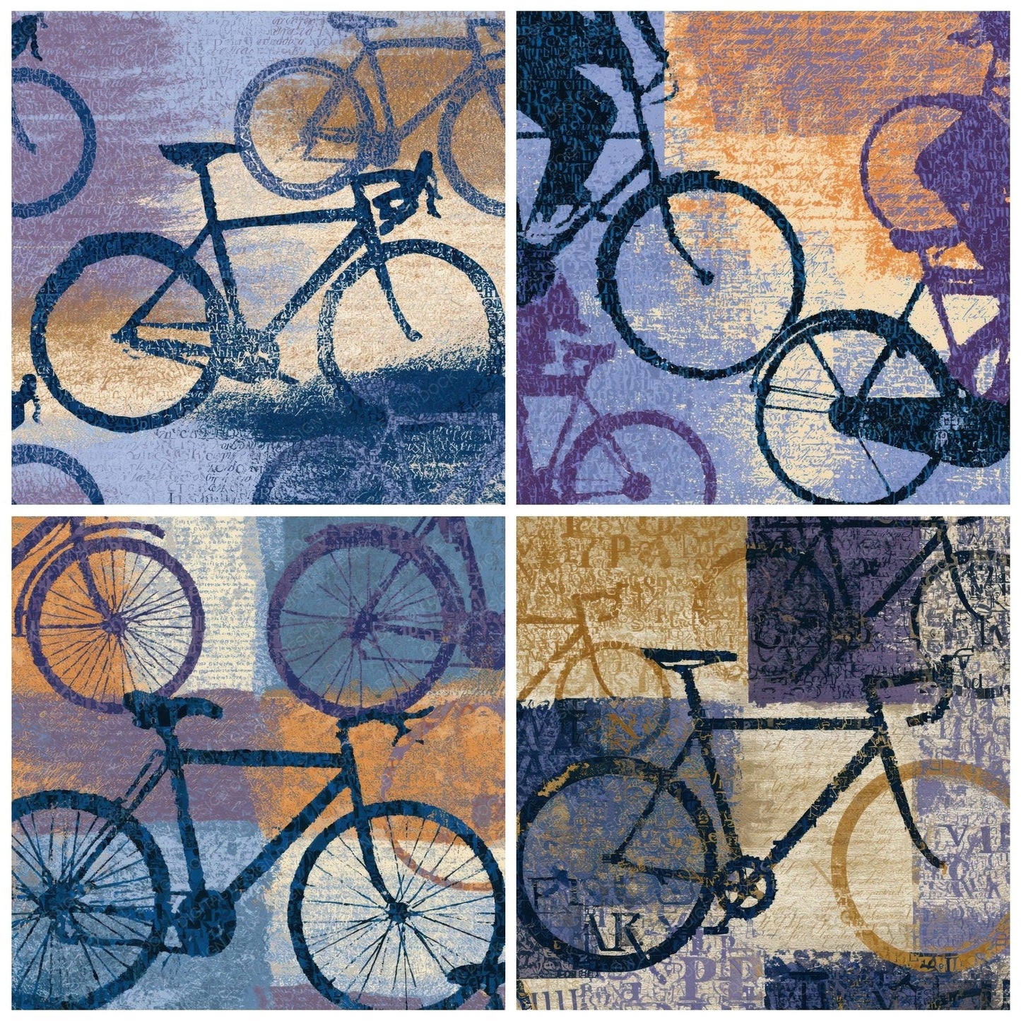 Typographic Bicycles Periwinkle Plum Digital Paper Pack (DDD013136)