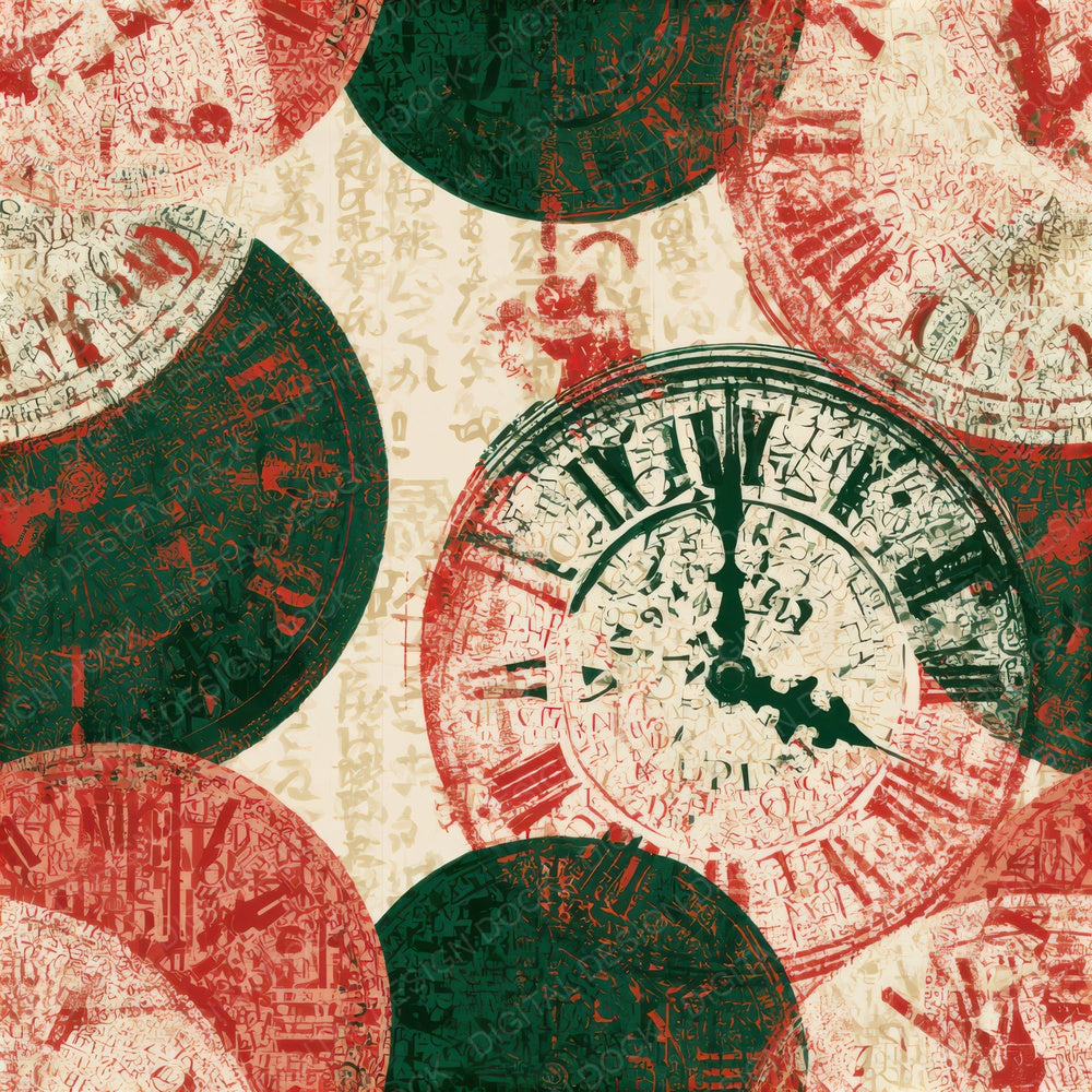 Typographic Clocks Forest Green Crimson Seamless Digital Paper Pack (DDD013137)