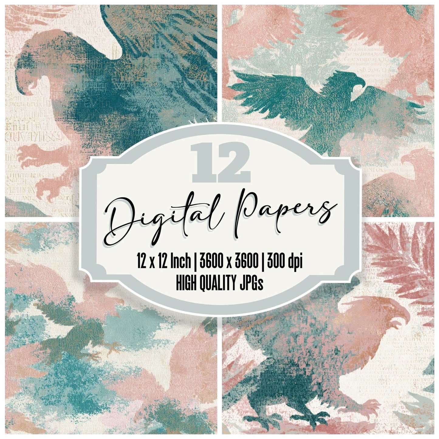 Typographic Griffin Powder Pink Seafoam Digital Paper Pack (DDD013140)