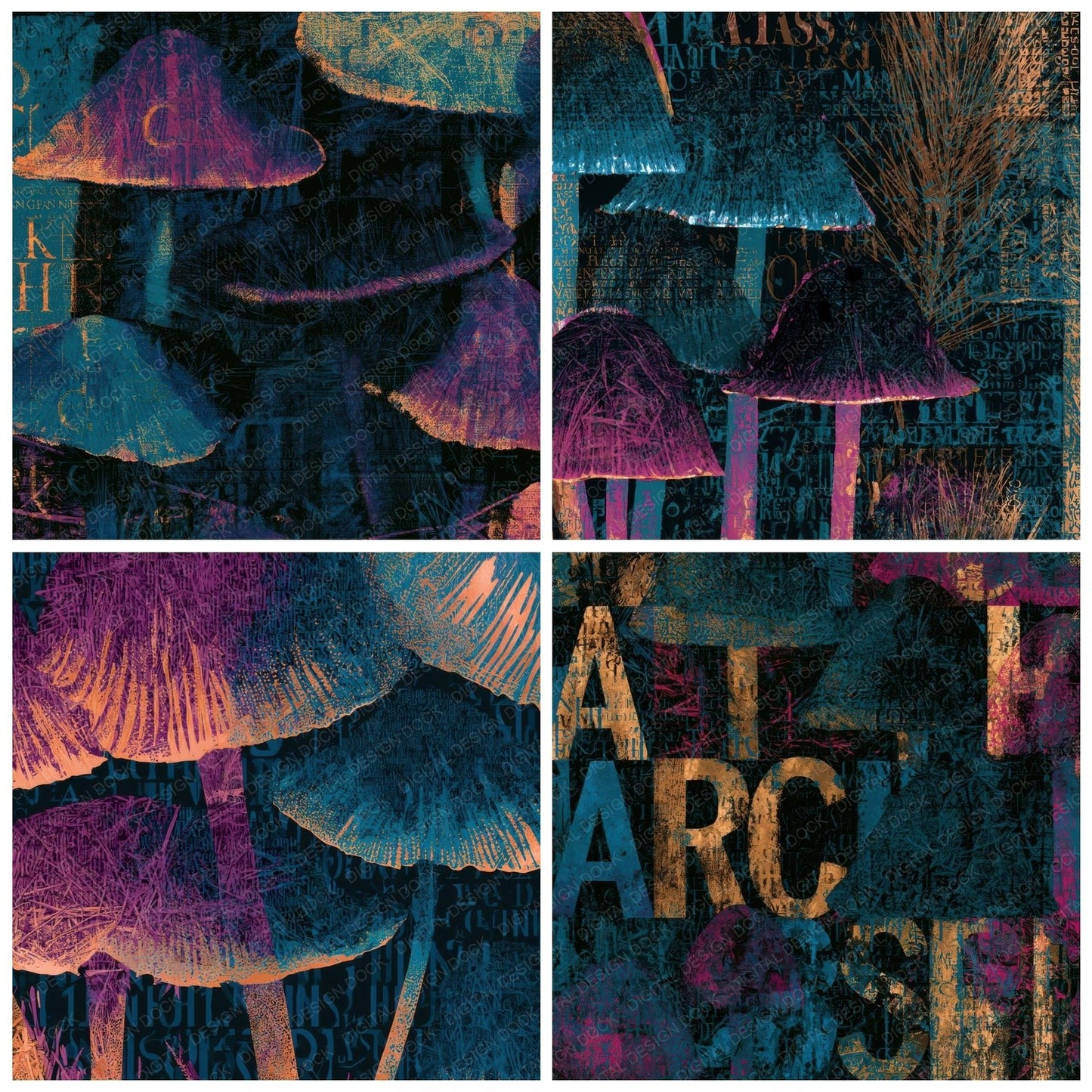Typographic Ink Caps Teal Magenta Digital Paper Pack (DDD013141)