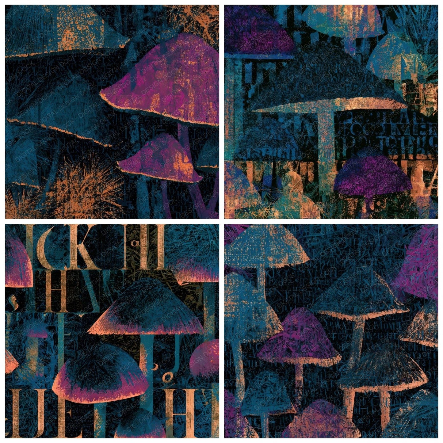 Typographic Ink Caps Teal Magenta Digital Paper Pack (DDD013141)