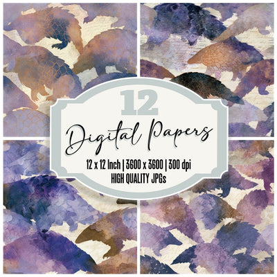 Watercolour Pangolin Amethyst Lavender Seamless Digital Paper Pack (DDD013143)