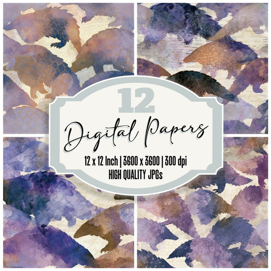 Watercolour Pangolin Amethyst Lavender Seamless Digital Paper Pack (DDD013143)