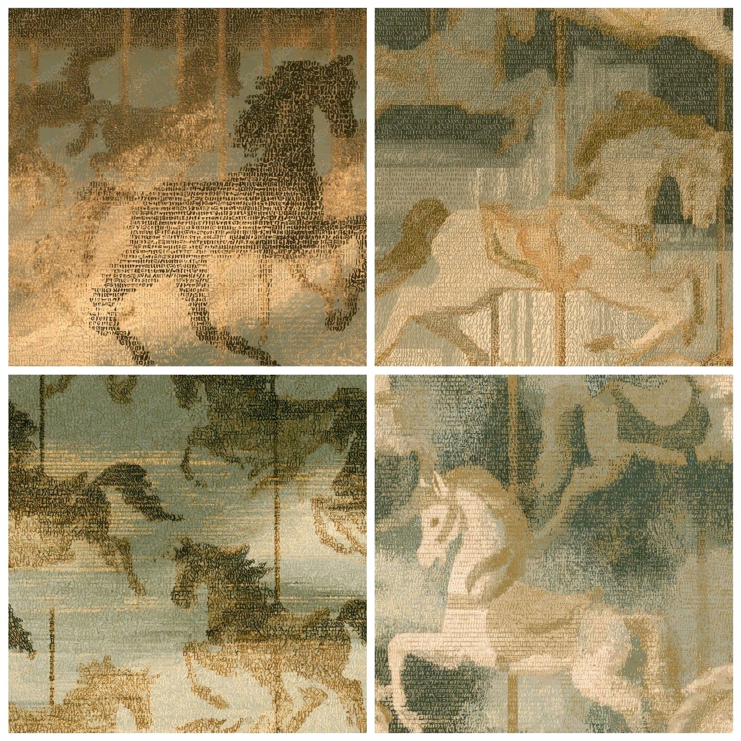 ASCII Carousel Horses Sepia Oat Digital Paper Pack (DDD013145)