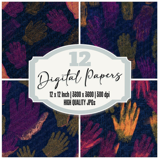 ASCII Gloves Hot Pink Yellow Navy Digital Paper Pack (DDD013147)