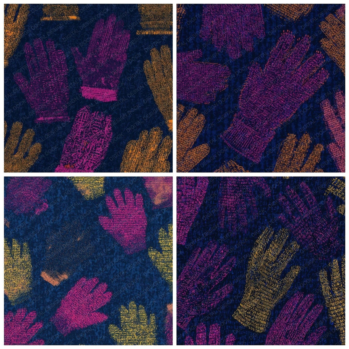 ASCII Gloves Hot Pink Yellow Navy Digital Paper Pack (DDD013147)