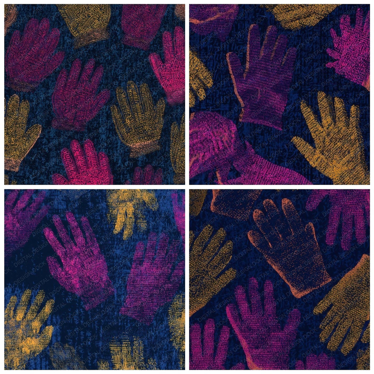 ASCII Gloves Hot Pink Yellow Navy Digital Paper Pack (DDD013147)