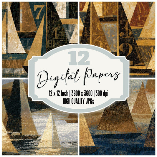 ASCII Sailboats Sepia Parchment Digital Paper Pack (DDD013152)