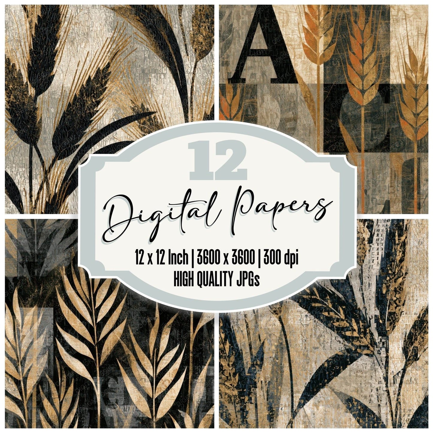 ASCII Wheat Bone Typography Digital Paper Pack (DDD013154)
