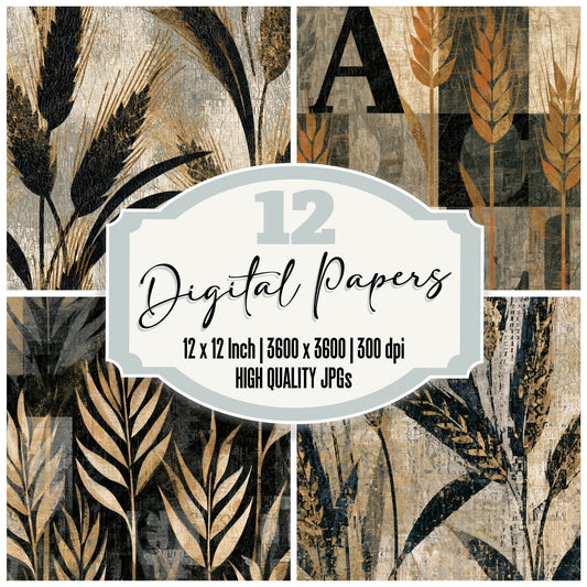 ASCII Wheat Bone Typography Digital Paper Pack (DDD013154)