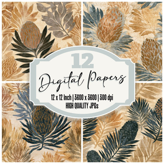 Batik Banksia Sepia Seamless Digital Paper Pack (DDD013155)