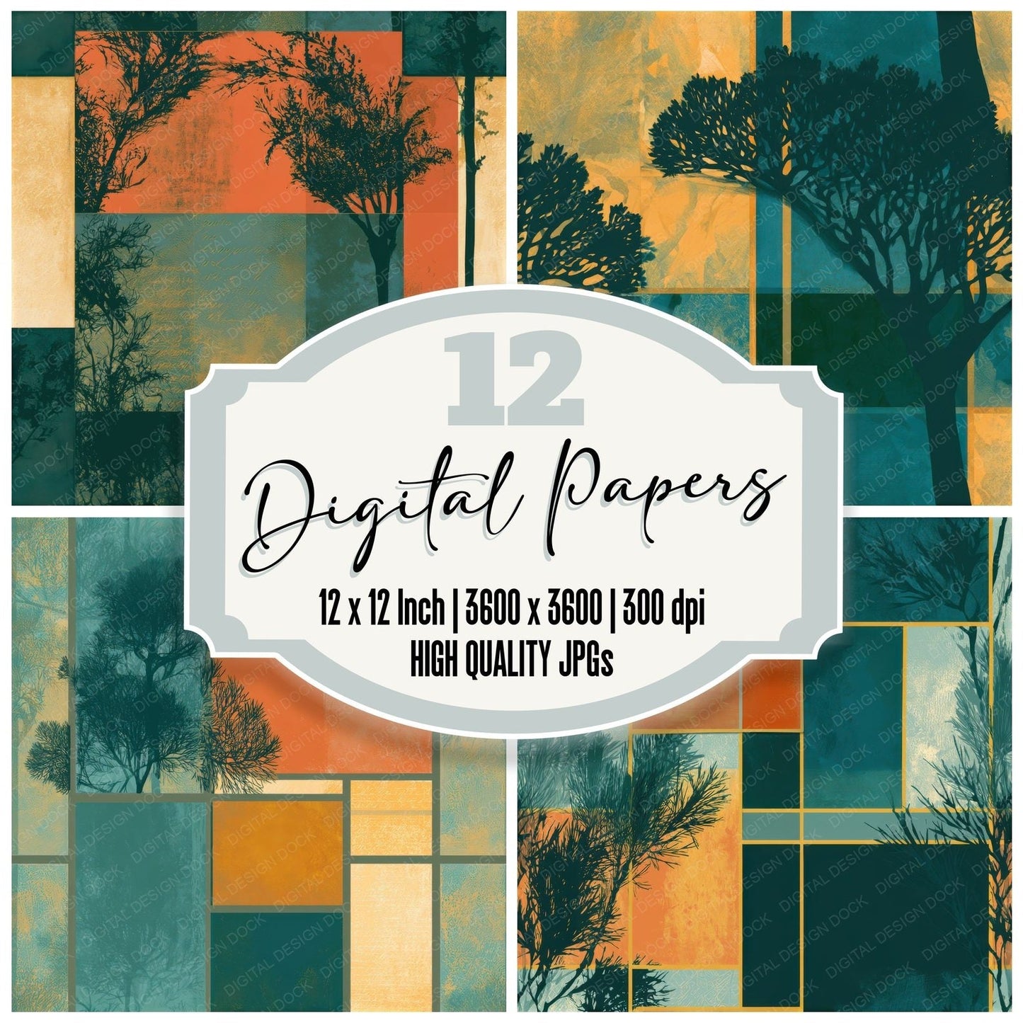 Bauhaus Kelp Forest Papaya Jade Seamless Digital Paper Pack (DDD013156)
