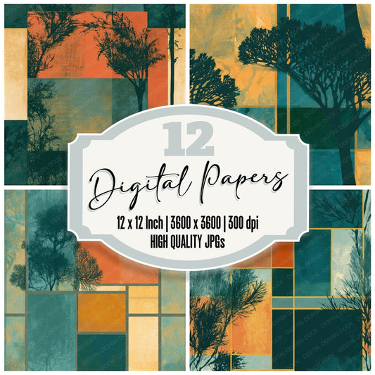 Bauhaus Kelp Forest Papaya Jade Seamless Digital Paper Pack (DDD013156)