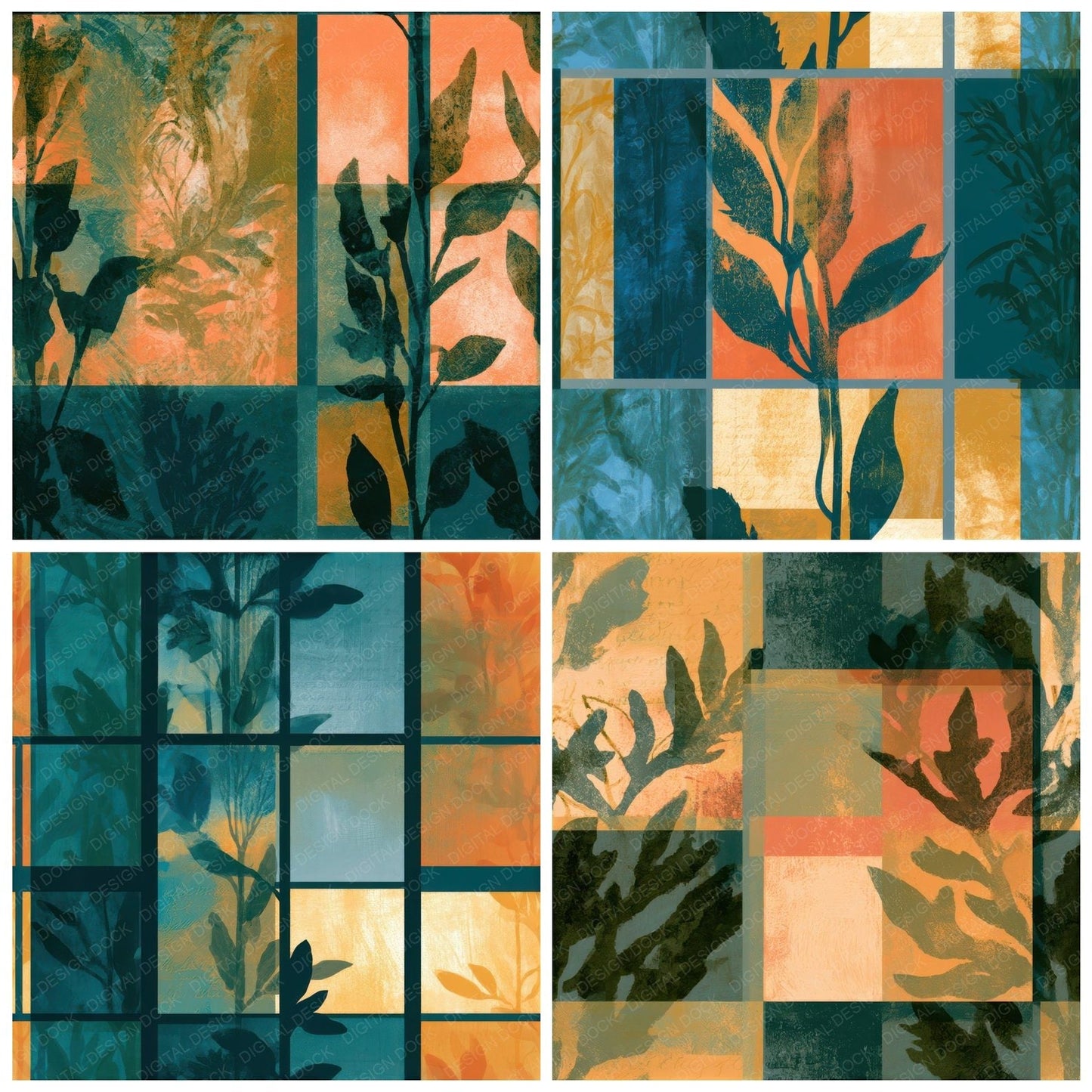 Bauhaus Kelp Forest Papaya Jade Seamless Digital Paper Pack (DDD013156)