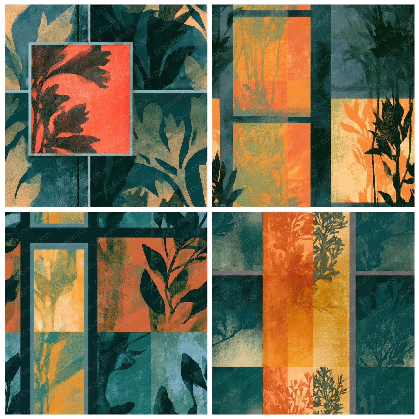 Bauhaus Kelp Forest Papaya Jade Seamless Digital Paper Pack (DDD013156)