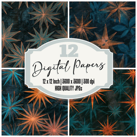Blueprint Compass Rose Tangerine Seamless Digital Paper Pack (DDD013157)