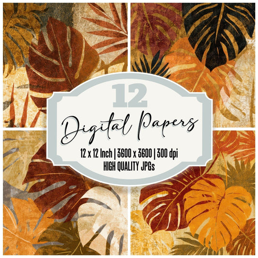 Letterpress Monstera Oolong Cream Digital Paper Pack (DDD013159)