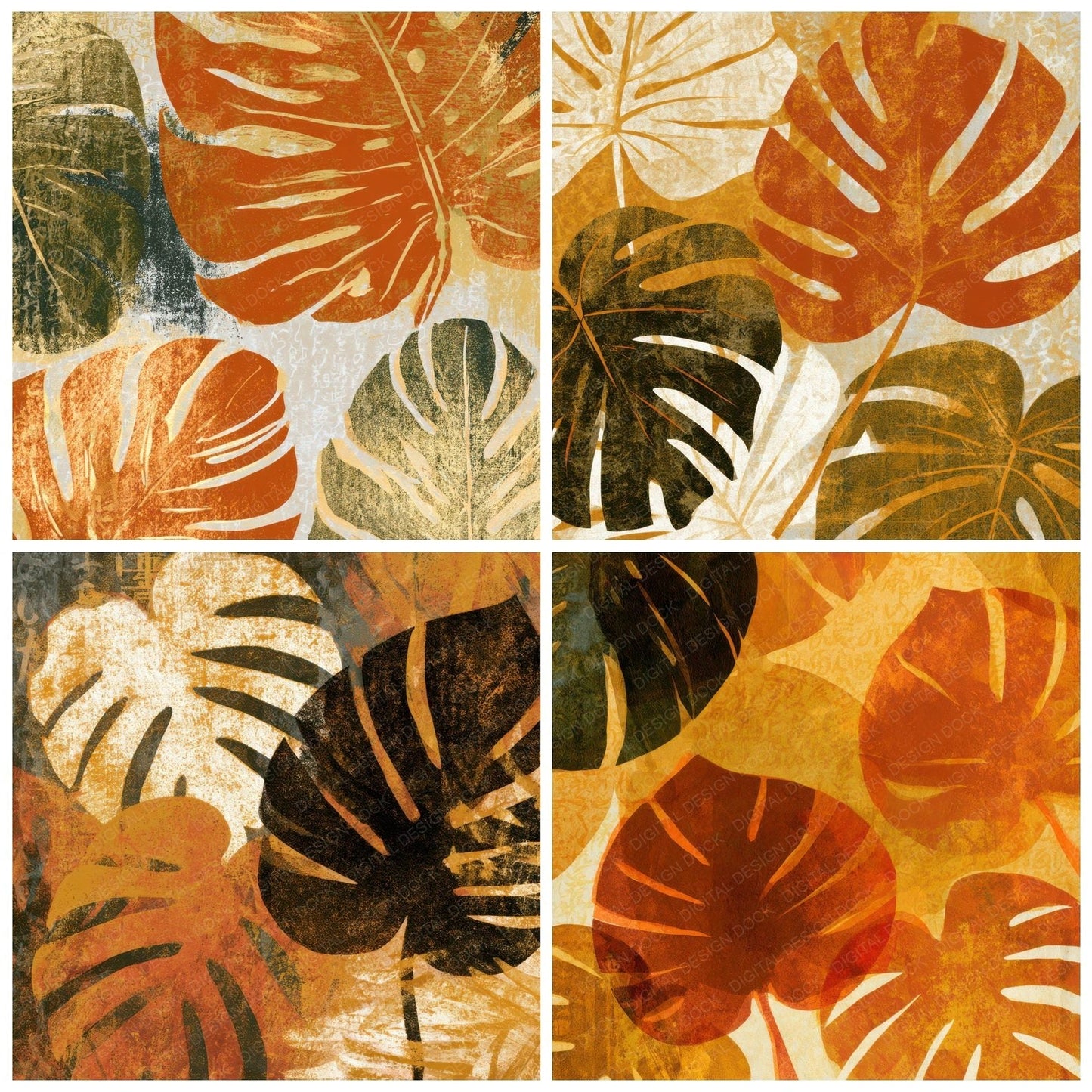 Letterpress Monstera Oolong Cream Digital Paper Pack (DDD013159)
