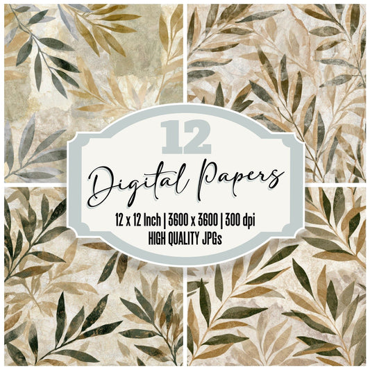 Torn Paper Olive Branch Sepia Digital Paper Pack (DDD013160)