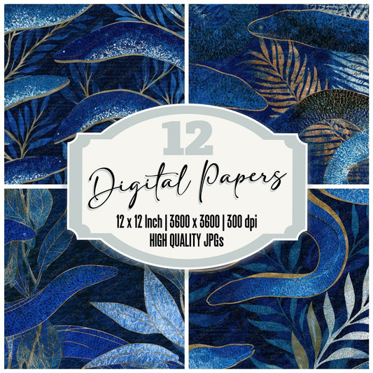 Typographic Eels Electric Blue Navy Digital Paper Pack (DDD013162)