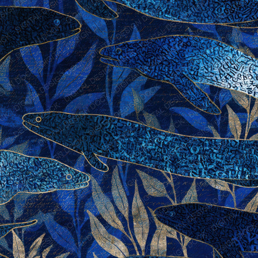 Typographic Eels Electric Blue Navy Digital Paper Pack (DDD013162)