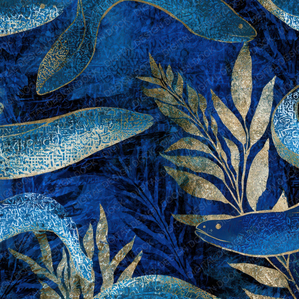 Typographic Eels Electric Blue Navy Digital Paper Pack (DDD013162)