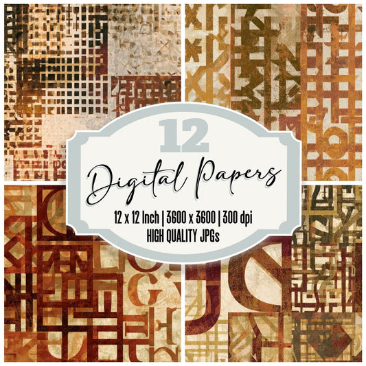Typographic Lattice Rust Brass Ochre Digital Paper Pack (DDD013163)