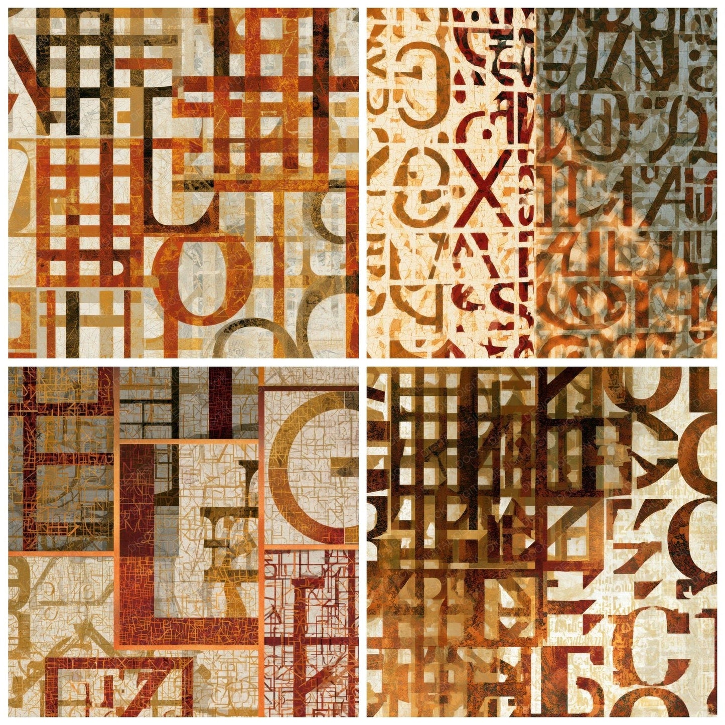 Typographic Lattice Rust Brass Ochre Digital Paper Pack (DDD013163)