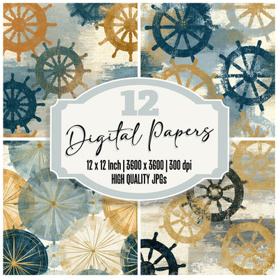 Typographic Ship Wheels Slate Sand Ivory Digital Paper Pack (DDD013164)