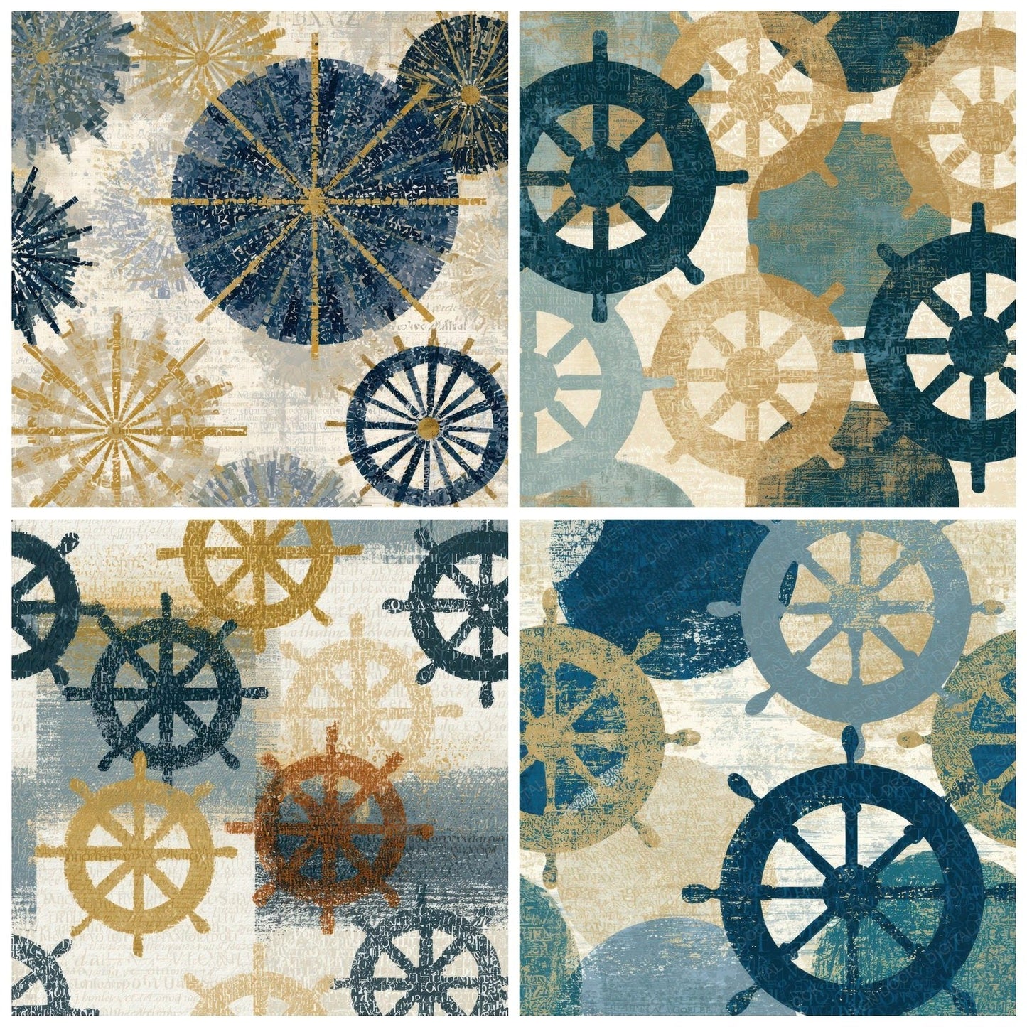 Typographic Ship Wheels Slate Sand Ivory Digital Paper Pack (DDD013164)