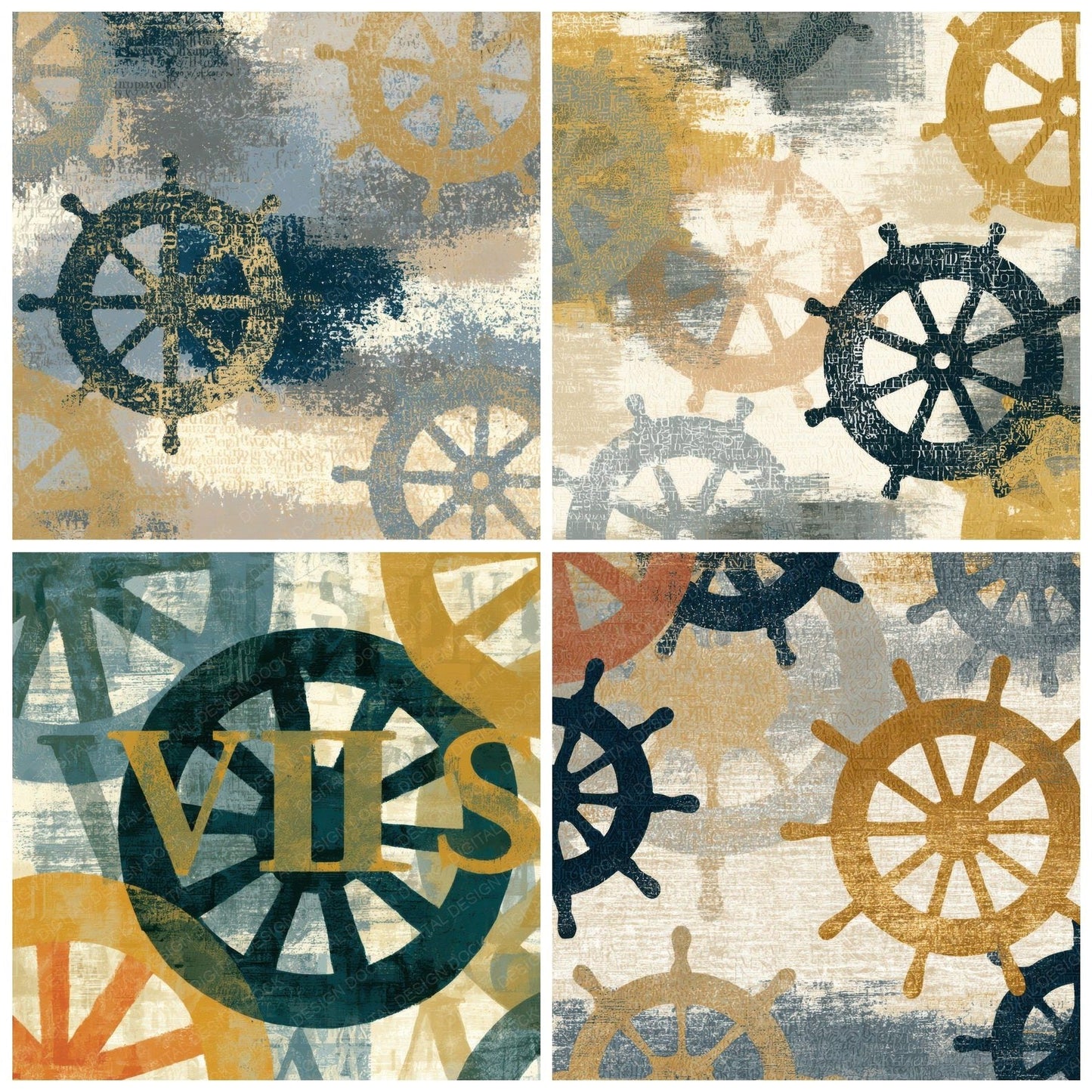 Typographic Ship Wheels Slate Sand Ivory Digital Paper Pack (DDD013164)