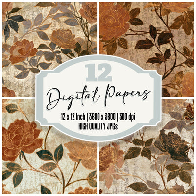 Art Nouveau Roses Sepia Parchment Digital Paper Pack (DDD013166)