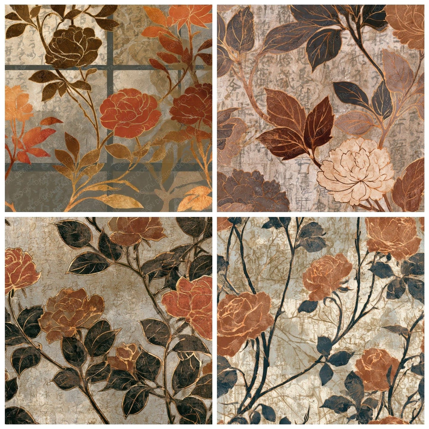 Art Nouveau Roses Sepia Parchment Digital Paper Pack (DDD013166)