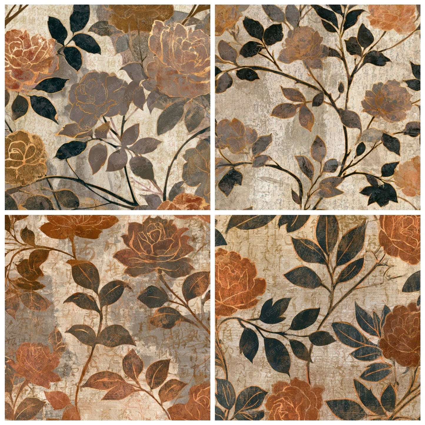 Art Nouveau Roses Sepia Parchment Digital Paper Pack (DDD013166)