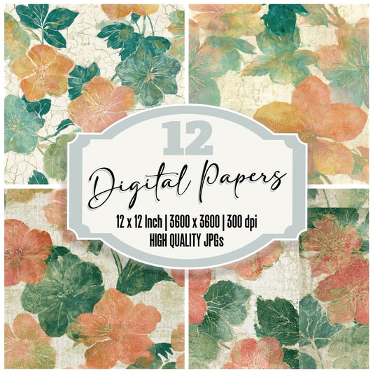 Batik Hellebores Papaya Jade Seamless Digital Paper Pack (DDD013167)