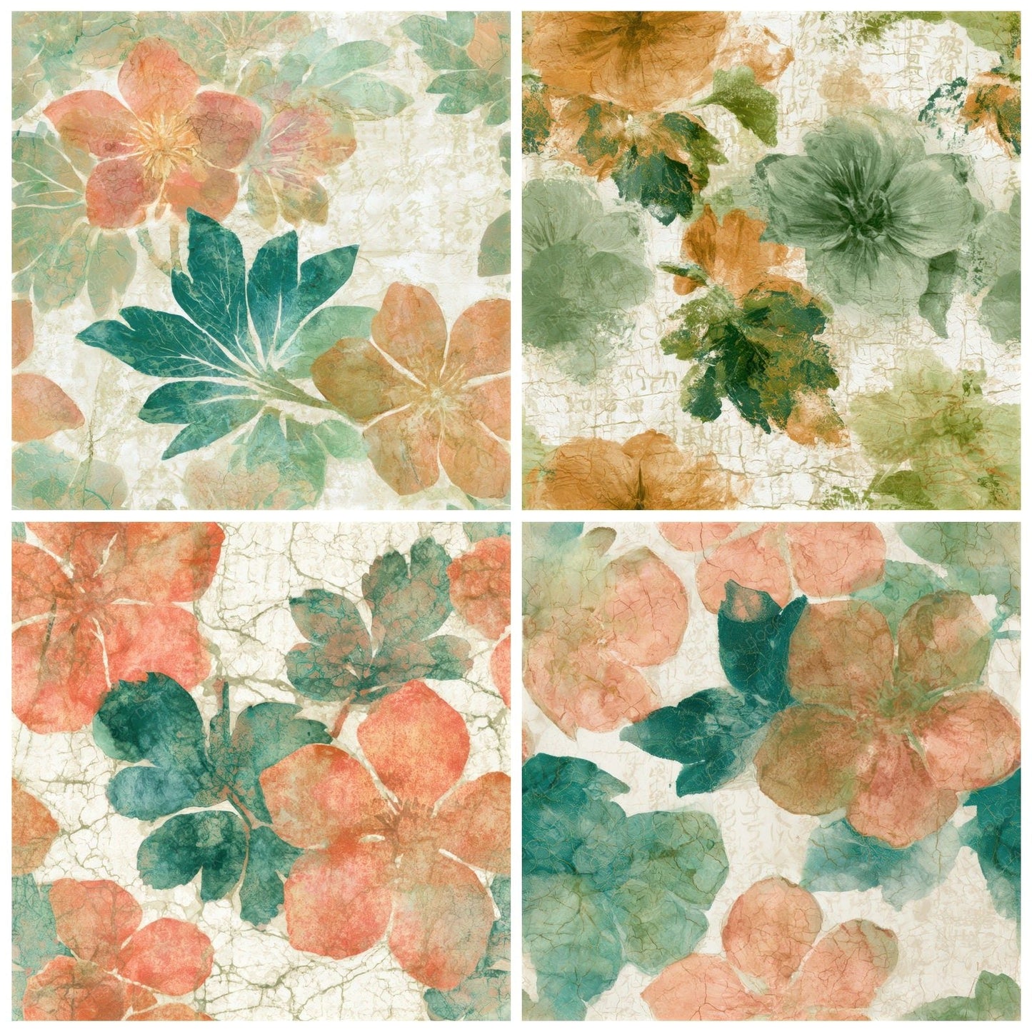 Batik Hellebores Papaya Jade Seamless Digital Paper Pack (DDD013167)