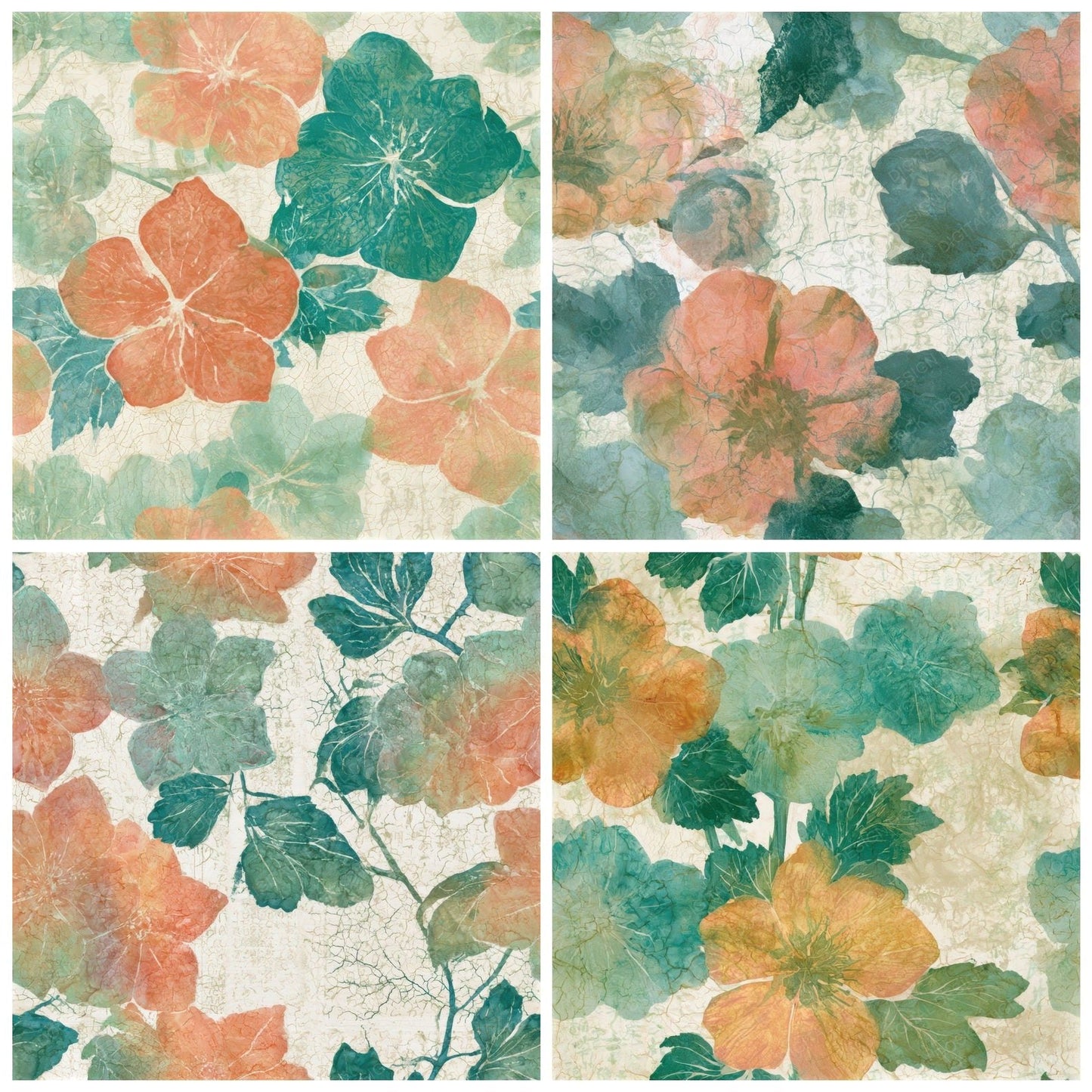 Batik Hellebores Papaya Jade Seamless Digital Paper Pack (DDD013167)