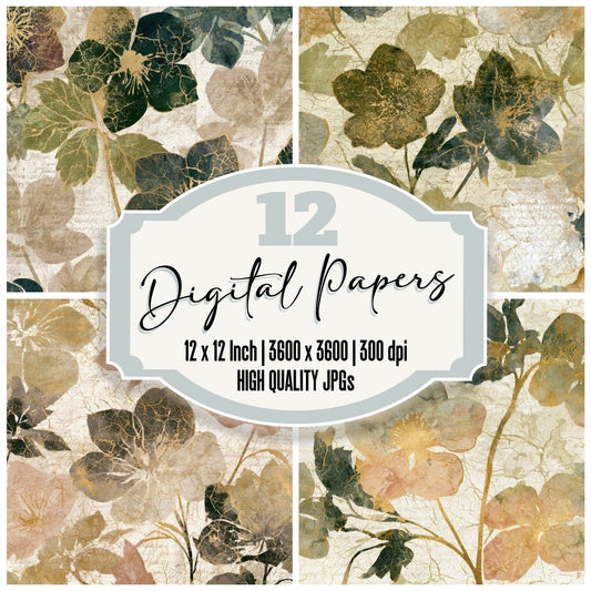 Batik Hellebores Sepia Olive Digital Paper Pack (DDD013168)